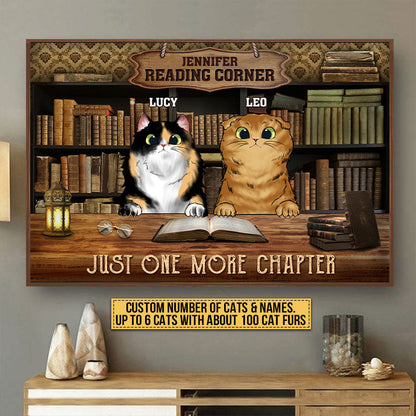 Cat Reading Corner Just One More Chapter Custom Poster, Personalized Funny Cat Poster, Gift For Cat Lovers, Reading Lovers