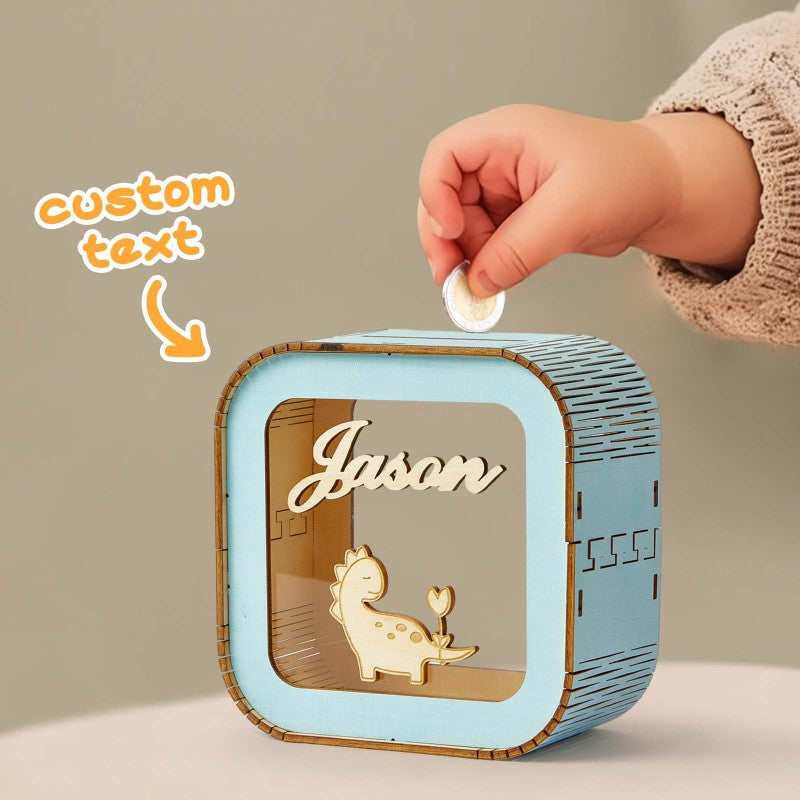 Custom Wooden Piggy Bank with Name Personalized Coin Name Bank Money Box Nursery Decoration