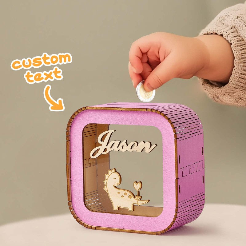 Custom Wooden Piggy Bank with Name Personalized Coin Name Bank Money Box Nursery Decoration