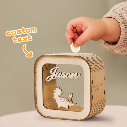 Custom Wooden Piggy Bank with Name Personalized Coin Name Bank Money Box Nursery Decoration