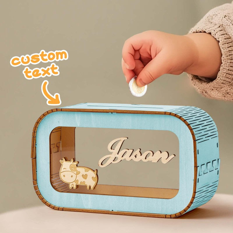 Custom Wooden Piggy Bank with Name Personalized Coin Name Bank Money Box Nursery Decoration