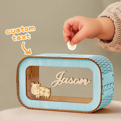 Custom Wooden Piggy Bank with Name Personalized Coin Name Bank Money Box Nursery Decoration