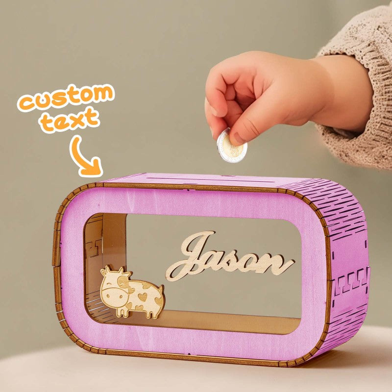 Custom Wooden Piggy Bank with Name Personalized Coin Name Bank Money Box Nursery Decoration