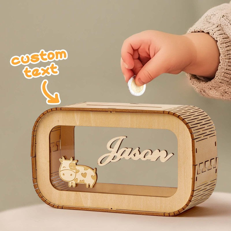 Custom Wooden Piggy Bank with Name Personalized Coin Name Bank Money Box Nursery Decoration