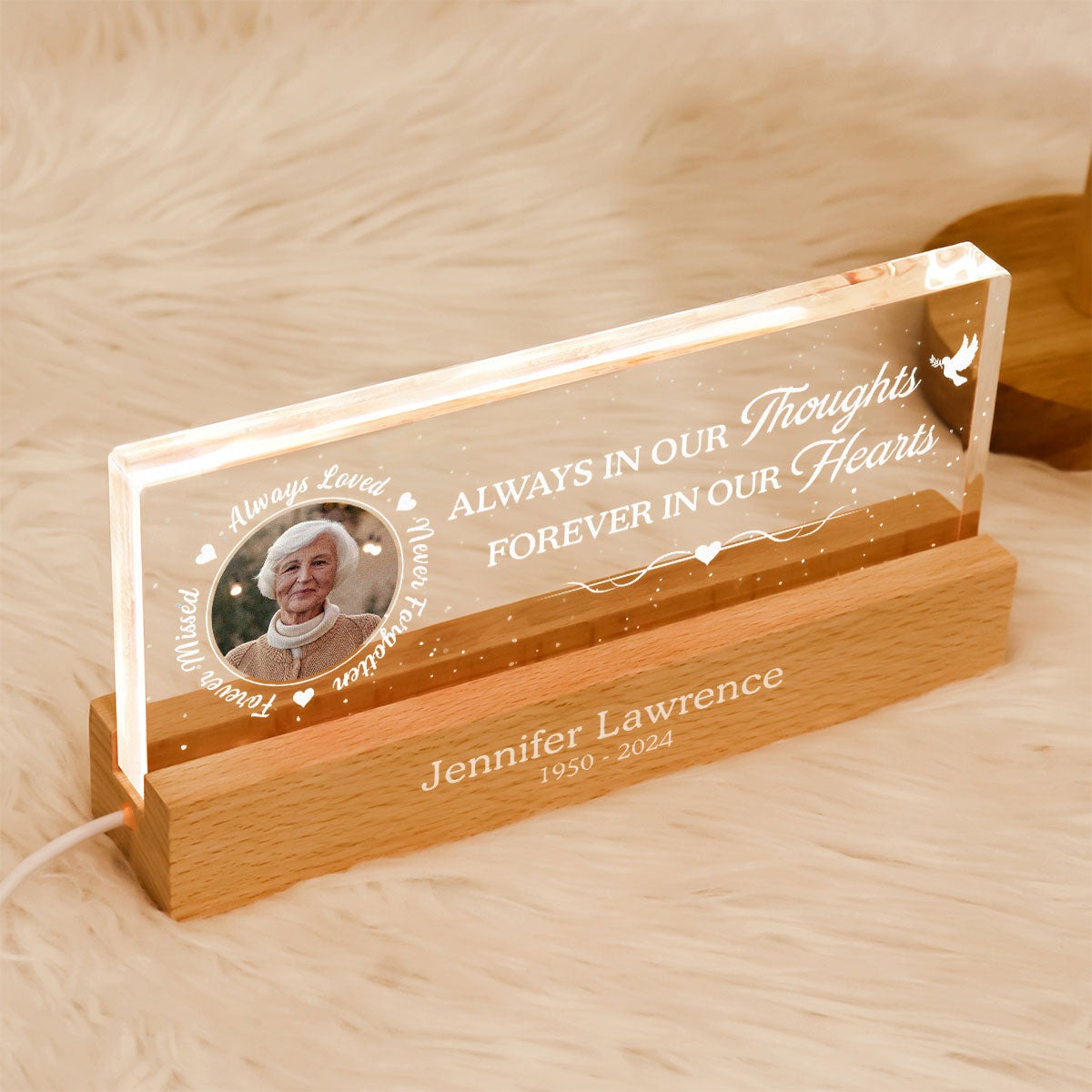 Always In Our Thoughts Forever In Our Hearts Personalized Acrylic Block LED Night Light