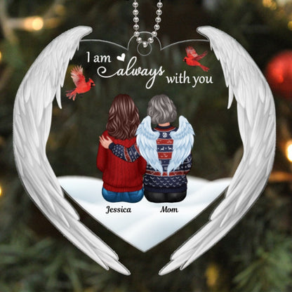 Always With You Memorial Keepsake Heart Angel Wings Personalized Acrylic Ornament