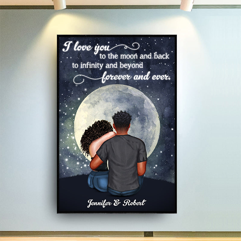 I Love You To The Moon Night Couple Wall Art - Anniversary Gift - Personalized Custom Poster