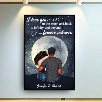 I Love You To The Moon Night Couple Wall Art - Anniversary Gift - Personalized Custom Poster