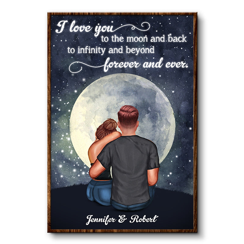 I Love You To The Moon Night Couple Wall Art - Anniversary Gift - Personalized Custom Poster
