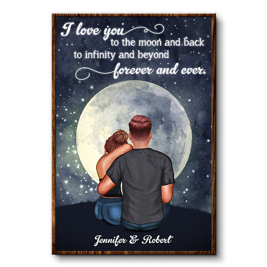I Love You To The Moon Night Couple Wall Art - Anniversary Gift - Personalized Custom Poster