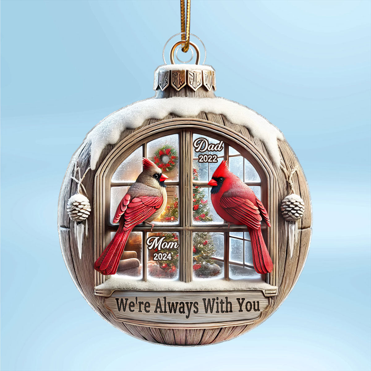 Memorial Cardinal Outside Window 3D Effect Sympathy Gift Remembrance Keepsake Personalized Acrylic Flat Ornament