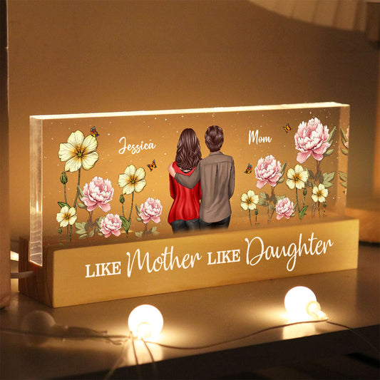 Like Mother Like Daughter Birth Month Flower Personalized Acrylic Block LED Night Light, Heartfelt Gift For Couple, For Him, For Her, Boyfriend, Girlfriend, Husband, Wife