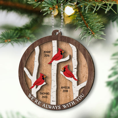 Cardinals Birch Tree Christmas Memorial Personalized 2-Layer Wooden Ornament, Sympathy Gift, Memorial Gift