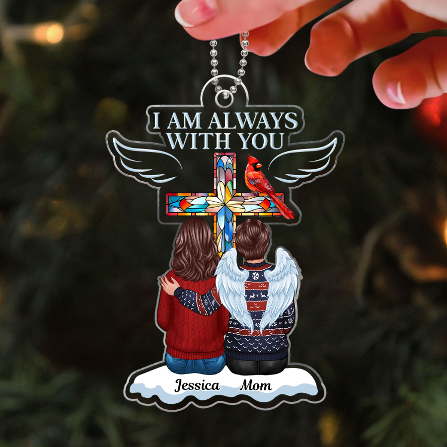 Family Memorial Keepsake Stained Glass Cross Cardinal Personalized Acrylic Ornament