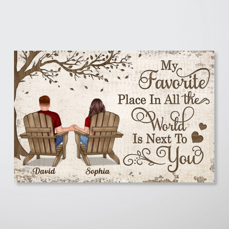 Back View Couple Sitting Under Tree Gift For Him For Her Personalized Horizontal Poster, Anniversary Gift for Your Loved Ones