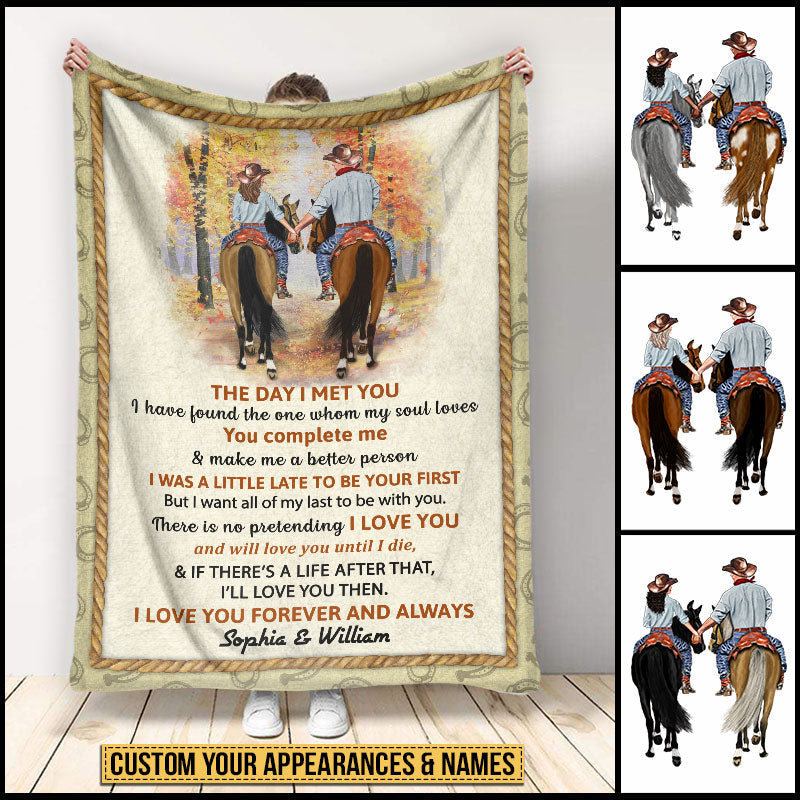 Cowboy Couple The Day I Met You Custom Blanket, Personalized Horse Couple Blanket, Couple Gift