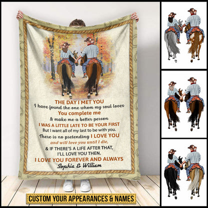 Cowboy Couple The Day I Met You Custom Blanket, Personalized Horse Couple Blanket, Couple Gift