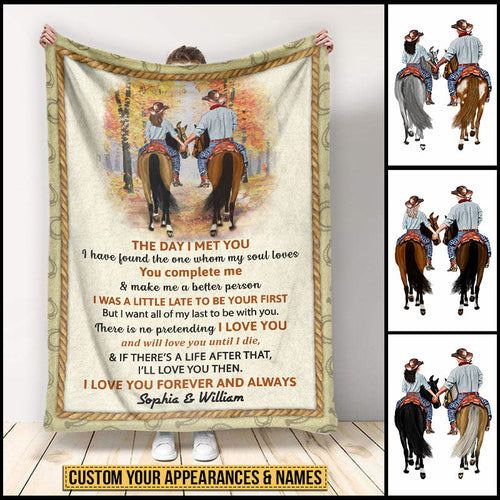 Cowboy Couple The Day I Met You Custom Blanket, Personalized Horse Couple Blanket, Couple Gift