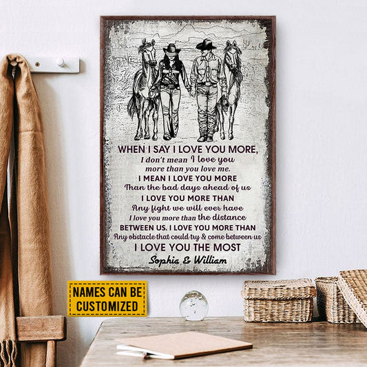 Cowboy Couple I Love You The Most Sketch Custom Poster, Personalized Horse Couple Wall Art, Couple Gift