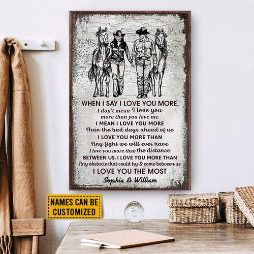 Cowboy Couple I Love You The Most Sketch Custom Poster, Personalized Horse Couple Wall Art, Couple Gift