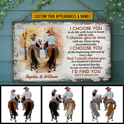 Cowboy Couple I Choose You Custom Wood Rectangle Sign, Personalized Horse Couple Wood Sign, Couple Gift