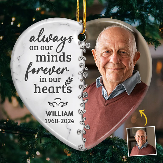 Custom Photo Forever In Our Hearts - Personalized Heart Shaped Ornament