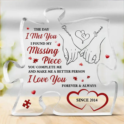 COUPLE - I Found My Missing Piece - Couple Personalized Custom Puzzle Shaped Acrylic Plaque Acrylic Plaque The Next Custom Gift