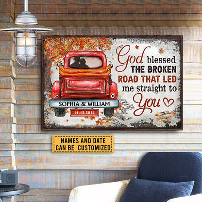 Couple Gift Husband Wife God Blessed The Broken Road Fall Leaves Custom Poster, Wedding Gift, Anniversary, Wall Art, Wall Decor