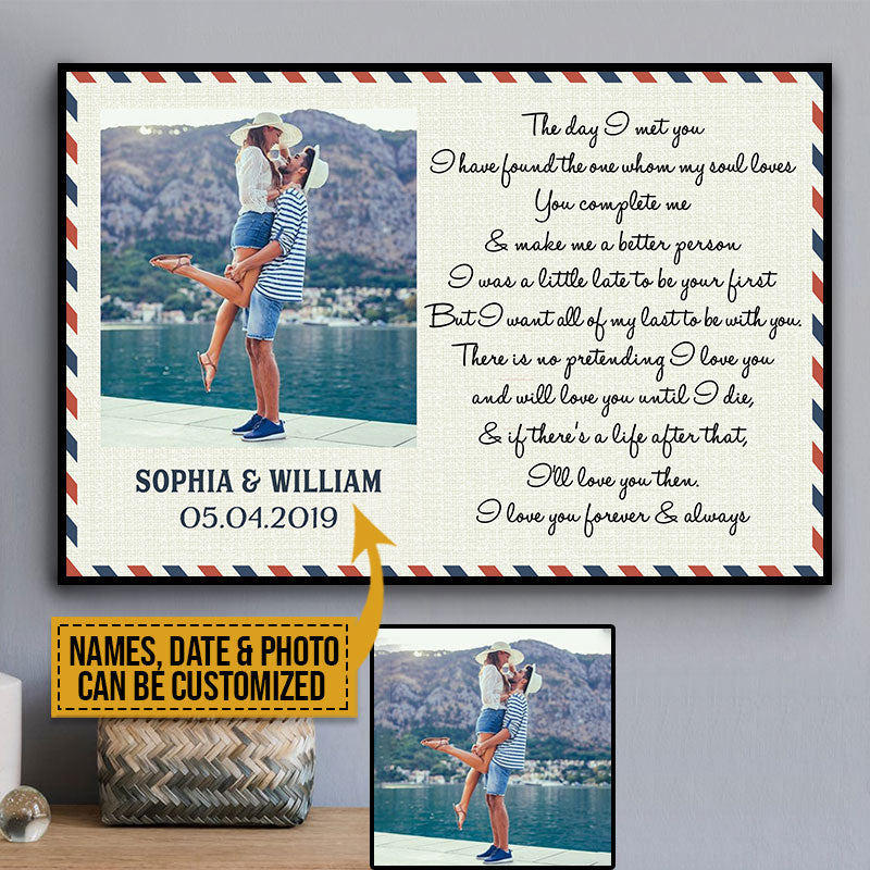 Custom Photo Couple Husband Wife The Day I Met Postcard Photo Gift Custom Poster, Wall Pictures, Wall Art, Wall Decor