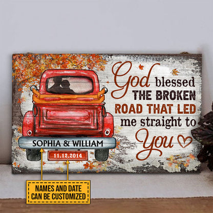 Couple Gift Husband Wife God Blessed The Broken Road Fall Leaves Custom Wood Rectangle Sign, Wedding Gift, Anniversary, Wall Art, Wall Decor