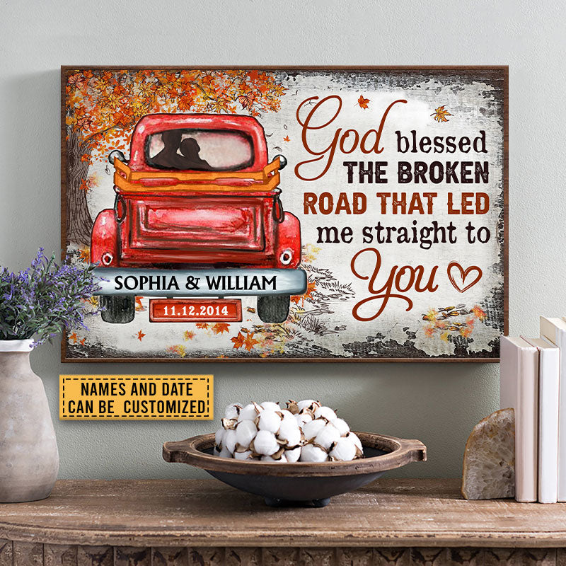 Couple Gift Husband Wife God Blessed The Broken Road Fall Leaves Custom Poster, Wedding Gift, Anniversary, Wall Art, Wall Decor