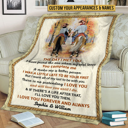 Cowboy Couple The Day I Met You Custom Blanket, Personalized Horse Couple Blanket, Couple Gift
