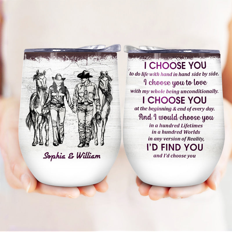 Personalized Cowboy Couple I Choose You Sketch Custom Wine Tumbler