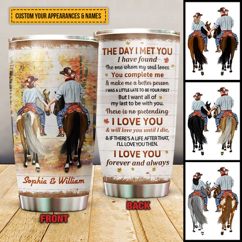 Cowboy Couple The Day I Met You Custom Tumbler, Personalized Horse Couple Tumbler, Couple Gift