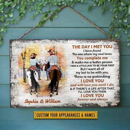 Cowboy Couple The Day I Met You Custom Wood Rectangle Sign, Personalized Horse Couple Wood Sign, Couple Gift