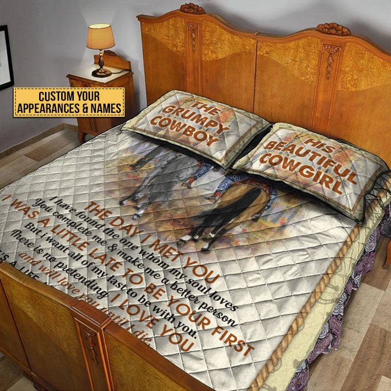 Cowboy Couple The Day I Met You Custom Quilt Bedding, Personalized Horse Couple Bedding Set, Couple Gift