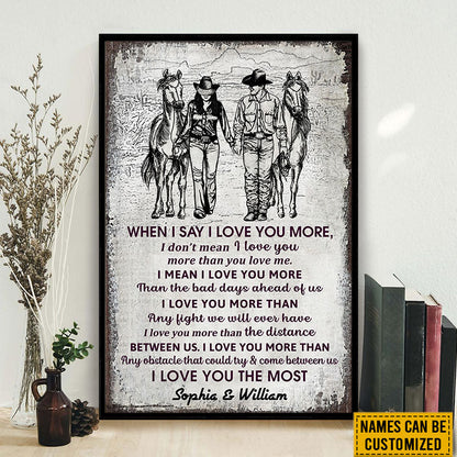 Cowboy Couple I Love You The Most Sketch Custom Poster, Personalized Horse Couple Wall Art, Couple Gift