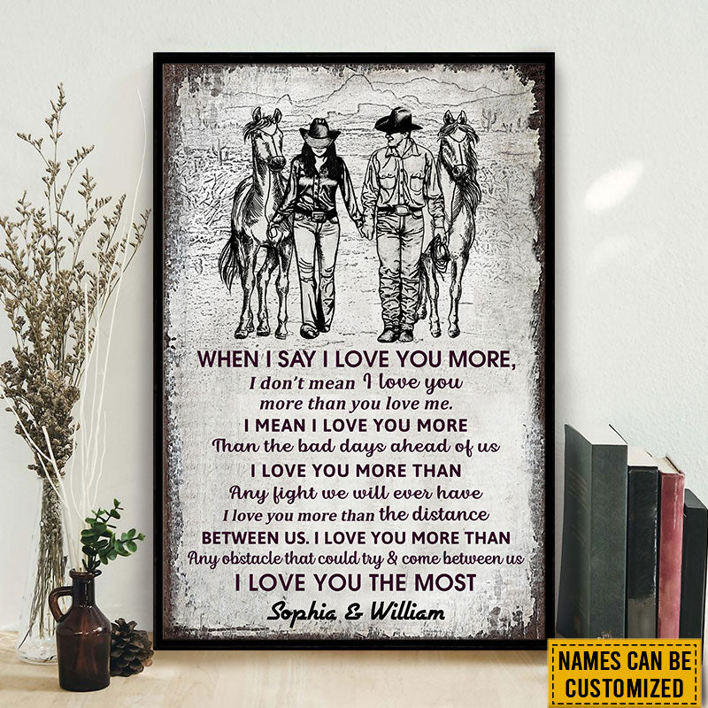 Cowboy Couple I Love You The Most Sketch Custom Poster, Personalized Horse Couple Wall Art, Couple Gift
