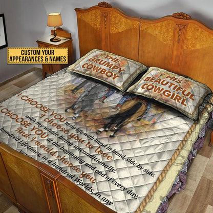 Cowboy Couple I Choose You Custom Quilt Bedding, Personalized Horse Couple Bedding Set, Couple Gift