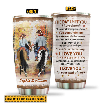 Cowboy Couple The Day I Met You Custom Tumbler, Personalized Horse Couple Tumbler, Couple Gift