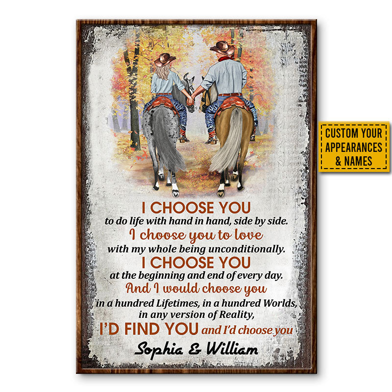 Cowboy Couple I Choose You Vertical Custom Poster, Personalized Horse Couple Wall Art, Couple Gift