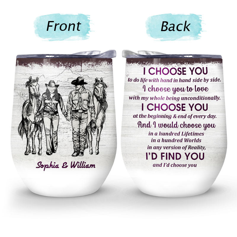 Personalized Cowboy Couple I Choose You Sketch Custom Wine Tumbler