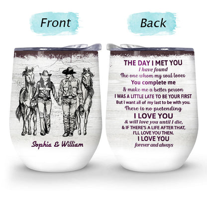 Personalized Cowboy Couple The Day I Met You Sketch Custom Wine Tumbler