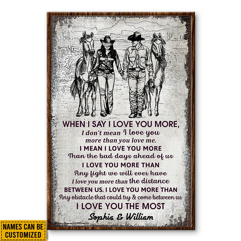 Cowboy Couple I Love You The Most Sketch Custom Poster, Personalized Horse Couple Wall Art, Couple Gift