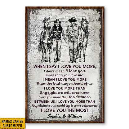 Cowboy Couple I Love You The Most Sketch Custom Poster, Personalized Horse Couple Wall Art, Couple Gift