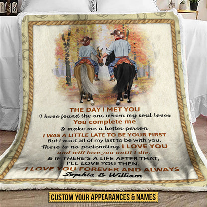 Cowboy Couple The Day I Met You Custom Blanket, Personalized Horse Couple Blanket, Couple Gift