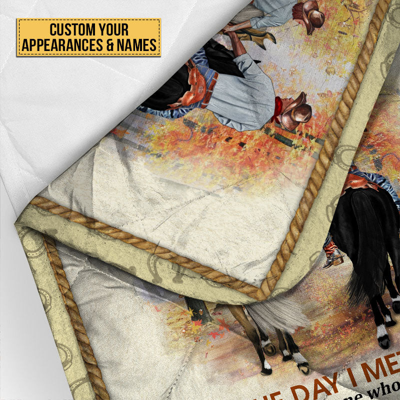 Cowboy Couple The Day I Met You Custom Quilt Bedding, Personalized Horse Couple Bedding Set, Couple Gift