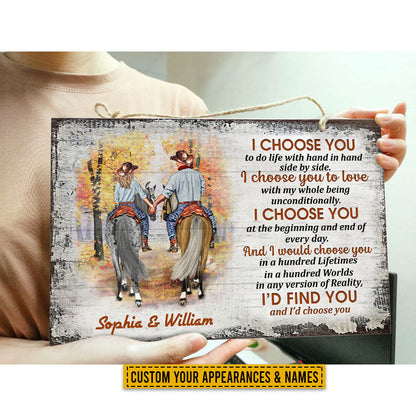 Cowboy Couple I Choose You Custom Wood Rectangle Sign, Personalized Horse Couple Wood Sign, Couple Gift