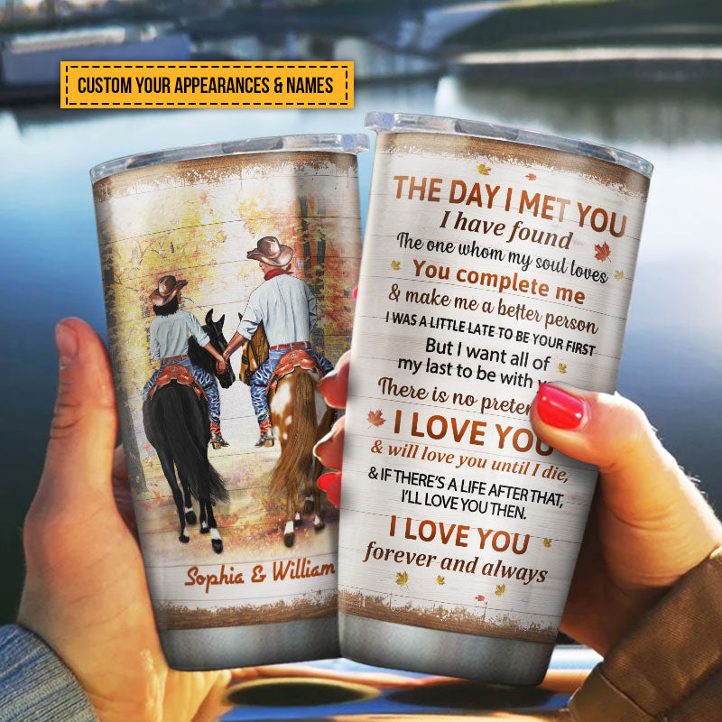 Cowboy Couple The Day I Met You Custom Tumbler, Personalized Horse Couple Tumbler, Couple Gift