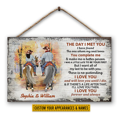 Cowboy Couple The Day I Met You Custom Wood Rectangle Sign, Personalized Horse Couple Wood Sign, Couple Gift